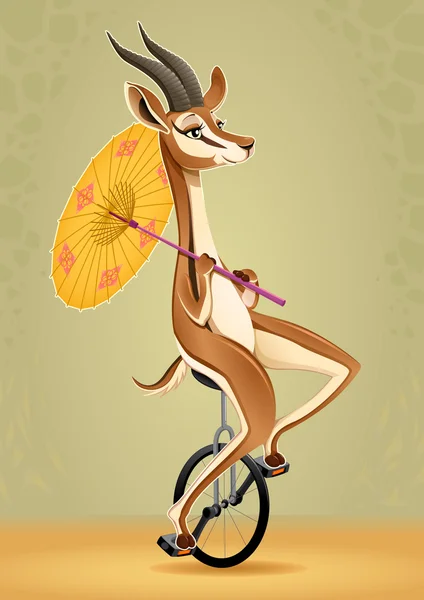 Funny gazelle on an unicycle — Stock Vector