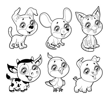 Şirin çiftlik hayvanları içinde siyah ve beyaz