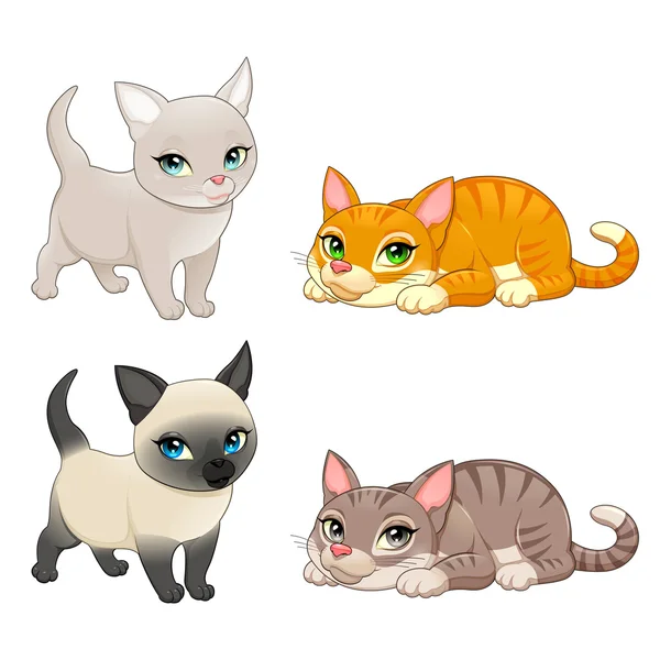 群的可爱的猫咪，用不同的颜色 — 图库矢量图片