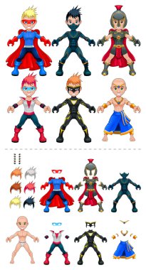 Avatar süper kahramanlar illüstrasyon izole nesneleri vektör