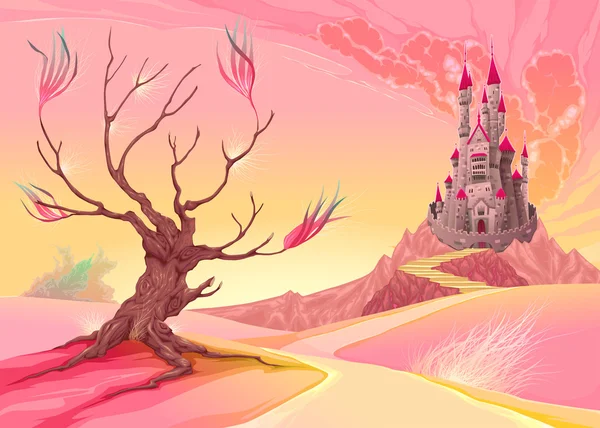 Fantasy landscape with castle — Stock Vector