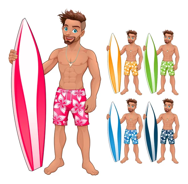 Surfer boy, in different colors — Stock Vector