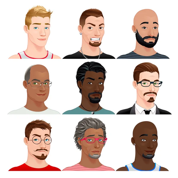 Different male avatars — Stock Vector