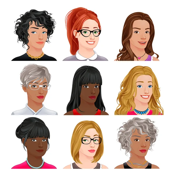 Avatares femeninos diferentes — Vector de stock