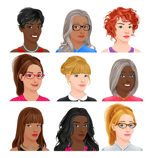 Différents avatars féminins — Image vectorielle