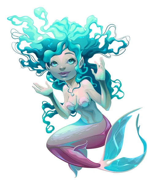 Sirena joven con fondo blanco — Vector de stock