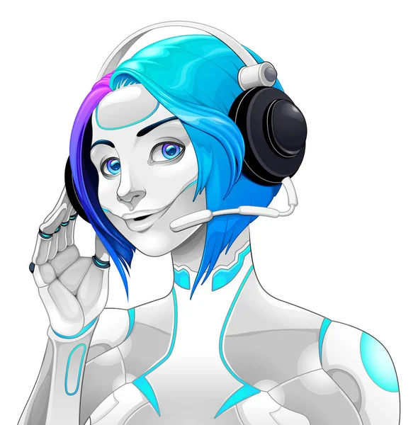 Android Perempuan Dengan Headphone Karakter Vektor Terisolasi Stok Ilustrasi Bebas Royalti