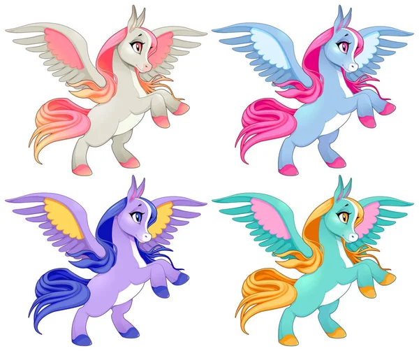 Baby Pegasus Two Legs Cartoon Vector Isolated Characters — Stock Vector