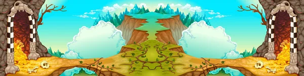 Fantasie Landschap Met Grotten Schatten Vector Cartoon Illustratie Zijkanten Naadloos — Stockvector