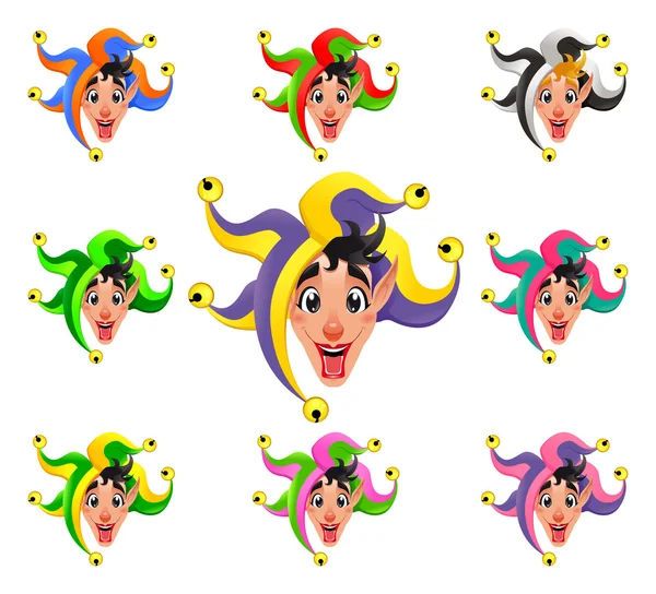 Joker faces in different colors — Stock Vector