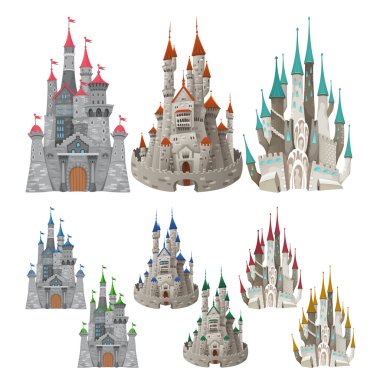 Set of medieval castles in different colors.