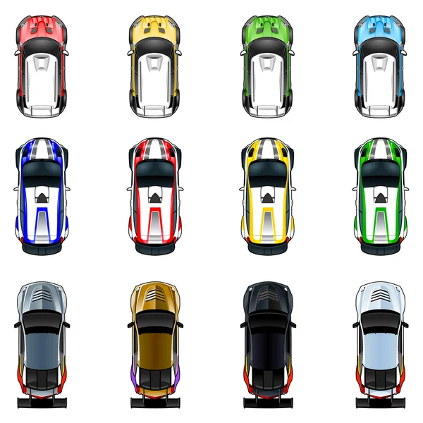 Ensemble de trois voitures en quatre couleurs différentes . — Image vectorielle