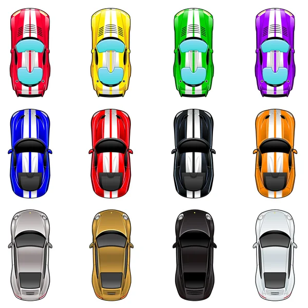 Conjunto de três carros em quatro cores diferentes . — Vetor de Stock