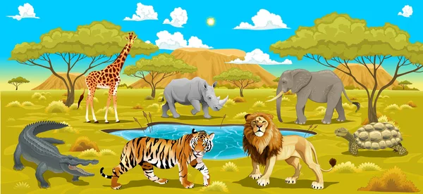 Paisagem africana com animais . — Vetor de Stock