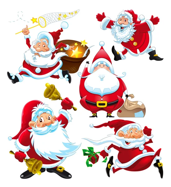 Set of funny Santa Claus — Stock Vector