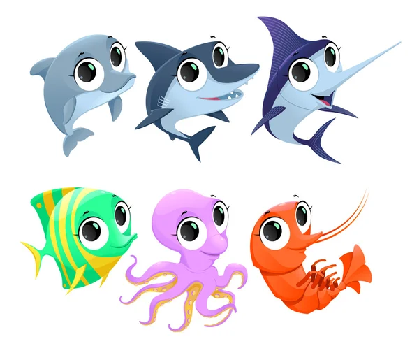 Animales marinos divertidos — Vector de stock