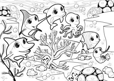 Deniz altında komik deniz hayvanları.