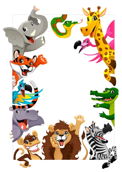 Divertido grupo de animales de la selva — Vector de stock