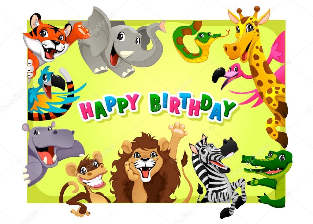 Download Happy Birthday card with Jungle animals — Stock Vector ...