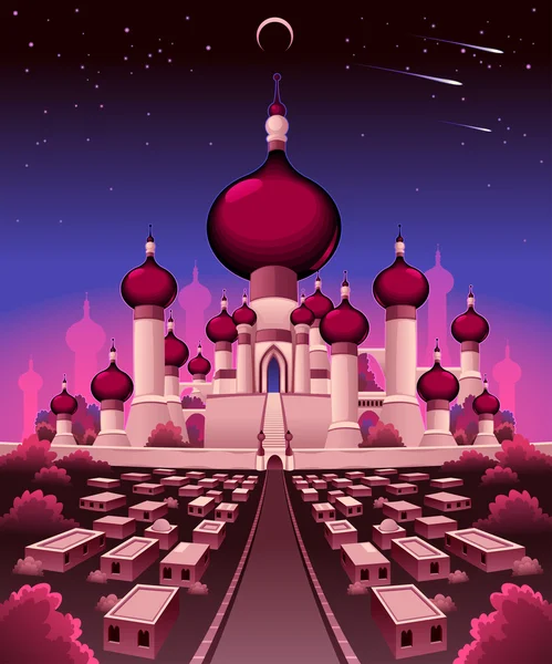 Arabische kasteel in de nacht — Stockvector