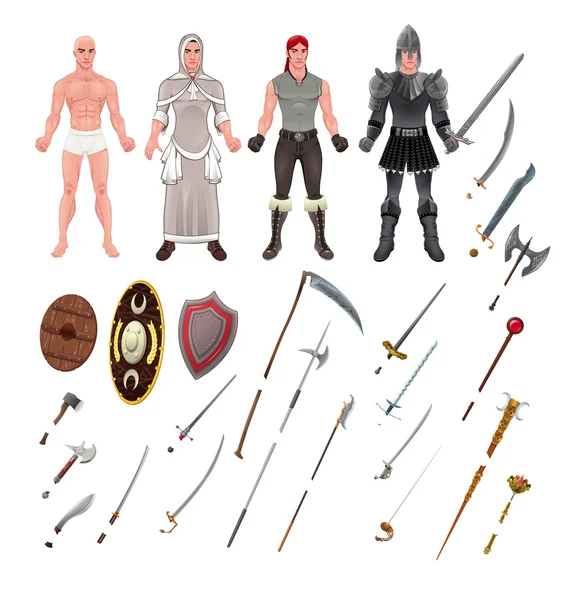 Avatar medieval com armaduras e armas — Vetor de Stock