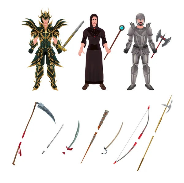 Avatar medieval com armaduras e armas — Vetor de Stock