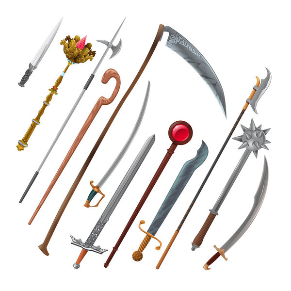 Set of different weapons