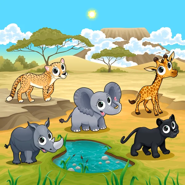 Set of funny wild animals in the nature Vector Graphics