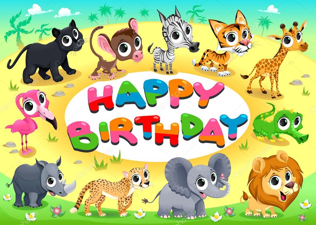Happy Birthday card with Jungle animals Stock Vector Image by ©ddraw #76000285 Happy Birthday card with Jungle animals Stock Vector Image by ©ddraw #76000285