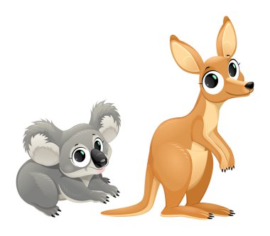 Funny marsupials, koala and kangaroo clipart