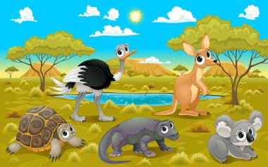 Australian animals in a natural landscape