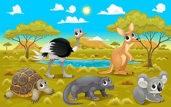 Australian animals in a natural landscape Royalty Free Stock Vectors