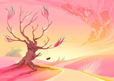 Ağaç ve günbatımı romantik manzara