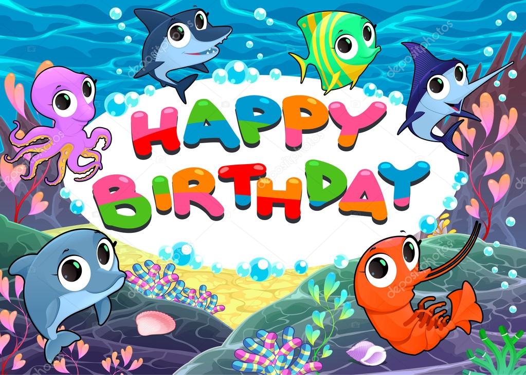 Happy Birthday Card With Marine Life Stock Vector Image By C Ddraw