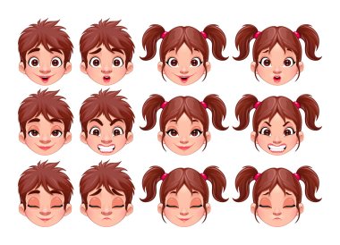 Different expressions of boy and girl clipart