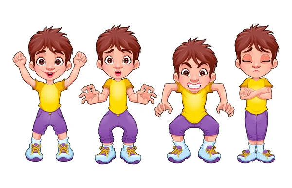 Cuatro poses del mismo niño, en diferentes expresiones — Vector de stock