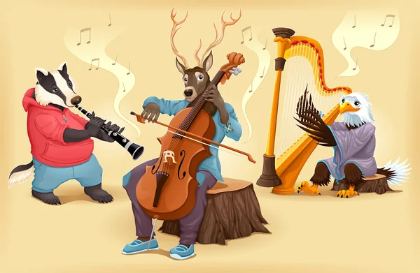 Müzisyen karikatür hayvanlar — Stok Vektör