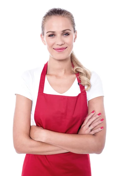 Chef atraente em avental posando — Fotografia de Stock