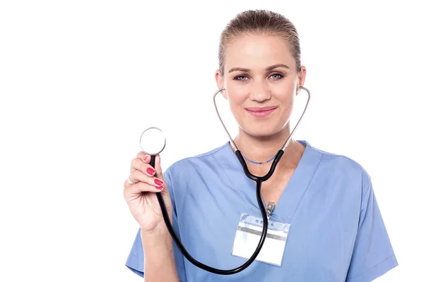 Doctor with a stethoscope smiling — Stock Photo, Image