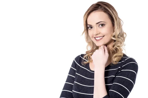 Young woman in striped sweater — Stock Photo, Image