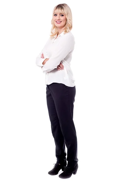 Blonde business woman with arms folded — Stock Photo, Image