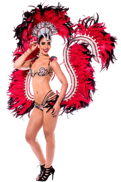 Жінка-танцюрист самби в карнавальному костюмі — стокове фото