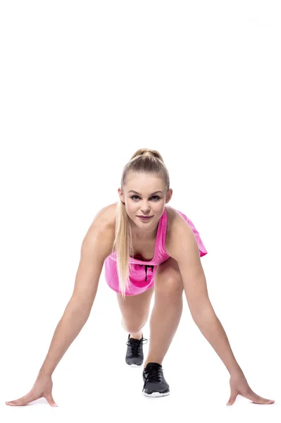 Frau bereitet sich auf einen Lauf vor — Stockfoto