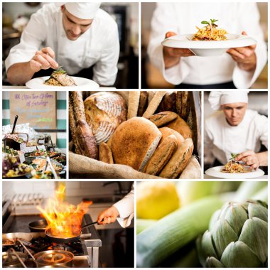 restaurant chef making delicious dishes  clipart