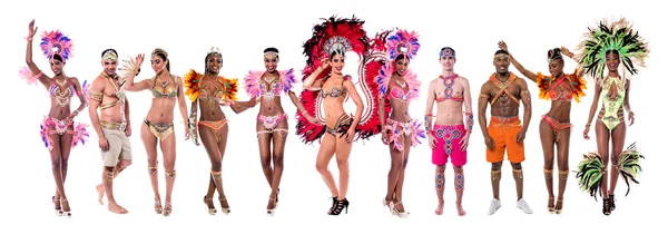 Tanečnice Samby v barevné karnevalové kostýmy — Stock fotografie