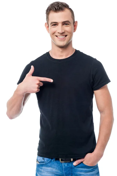 Handsome casual man pointing — Stock Photo, Image