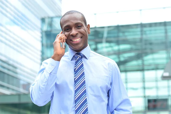 Mannelijke uitvoerend spreken op zijn mobiele telefoon — Stockfoto