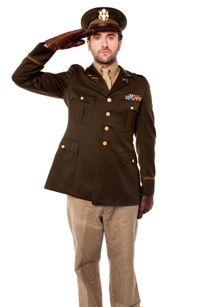 Army officer saluting, studio shot