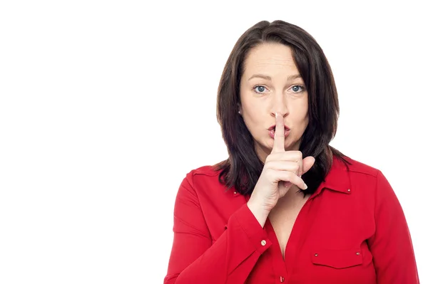 Woman gesturing silence — Stock Photo, Image