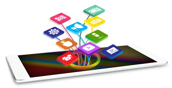 Tablet with application icons — Stock Photo, Image